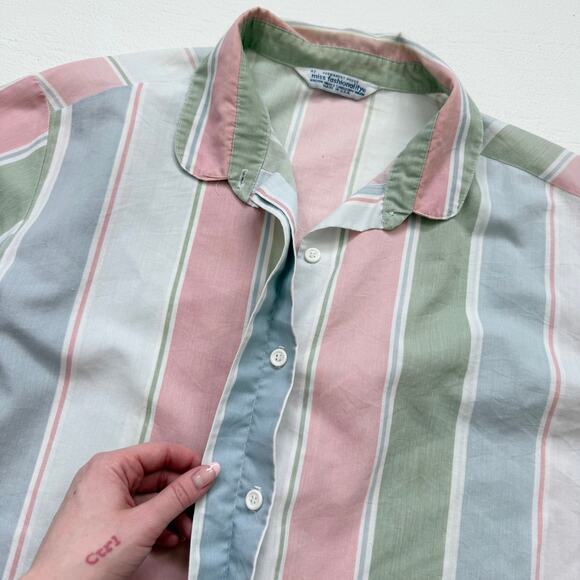 Vintage 80s Miss Fashionality Pastel Stripe Button Up Shirt, Size 42 - Picture 3 of 10